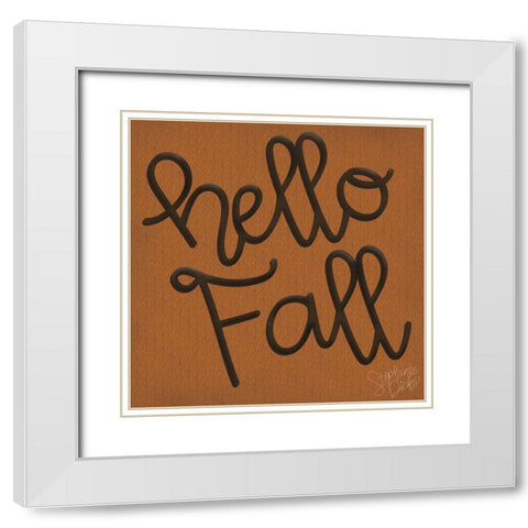 Hello Fall White Modern Wood Framed Art Print with Double Matting by Dicks, Stephanie