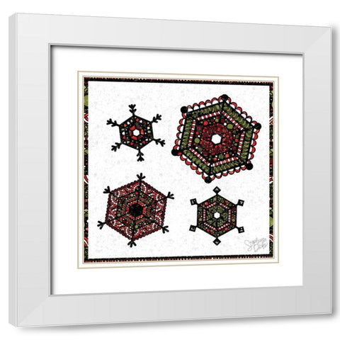 Snowflakes White Modern Wood Framed Art Print with Double Matting by Dicks, Stephanie