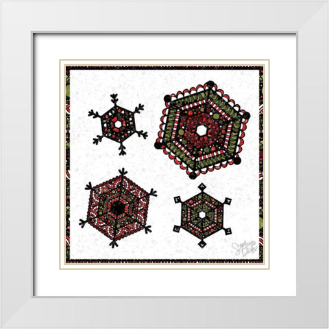Snowflakes White Modern Wood Framed Art Print with Double Matting by Dicks, Stephanie