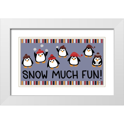 Snow Much Fun! White Modern Wood Framed Art Print with Double Matting by Dicks, Stephanie