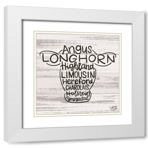 Longhorn White Modern Wood Framed Art Print with Double Matting by Dicks, Stephanie
