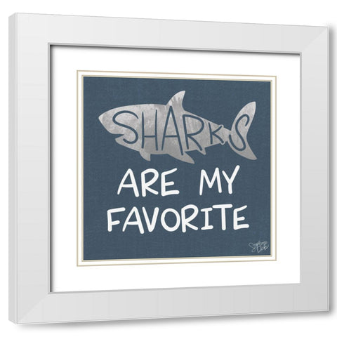 Favorite Sharks White Modern Wood Framed Art Print with Double Matting by Dicks, Stephanie