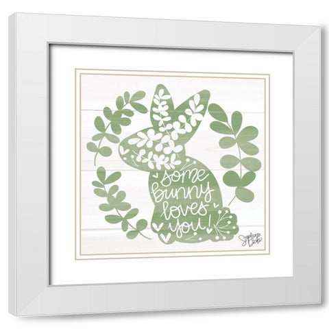 Bunny Love White Modern Wood Framed Art Print with Double Matting by Dicks, Stephanie