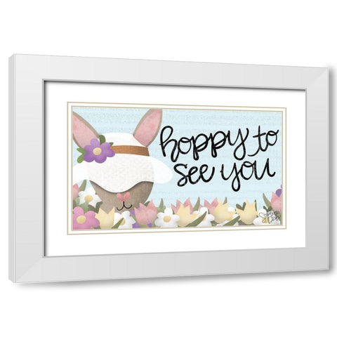 Hoppy to See You White Modern Wood Framed Art Print with Double Matting by Dicks, Stephanie