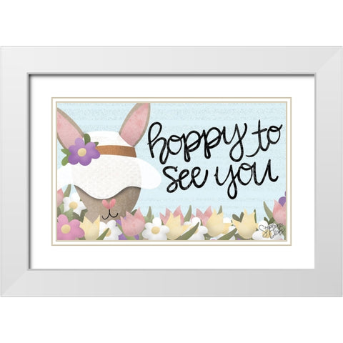 Hoppy to See You White Modern Wood Framed Art Print with Double Matting by Dicks, Stephanie
