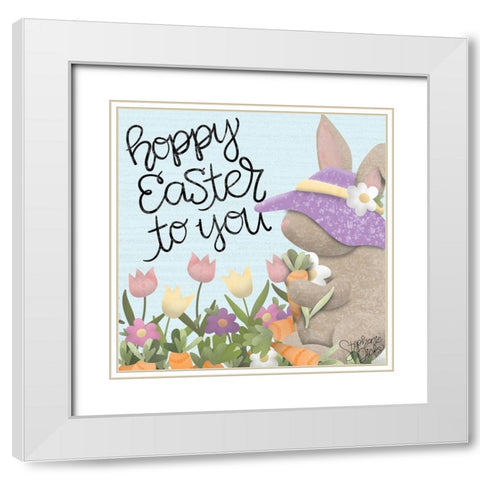 Hoppy Easter White Modern Wood Framed Art Print with Double Matting by Dicks, Stephanie