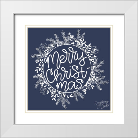 Merry Christmas White Modern Wood Framed Art Print with Double Matting by Dicks, Stephanie