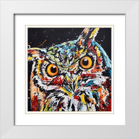 Horned Owl White Modern Wood Framed Art Print with Double Matting by Seeley, Jenn