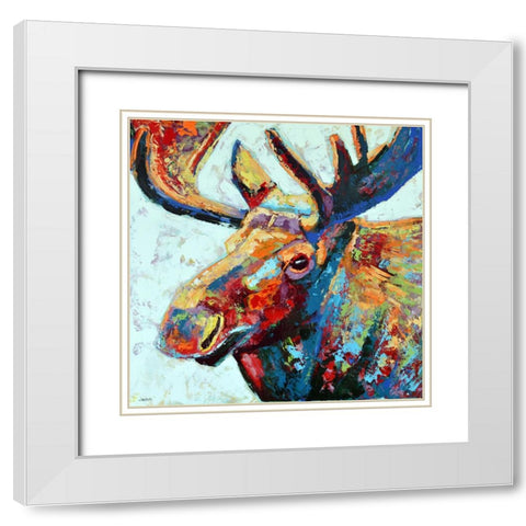 Moose White Modern Wood Framed Art Print with Double Matting by Seeley, Jenn