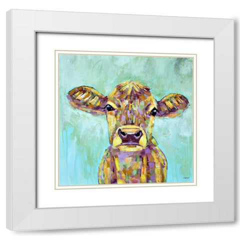 Dandelion Cow White Modern Wood Framed Art Print with Double Matting by Seeley, Jenn