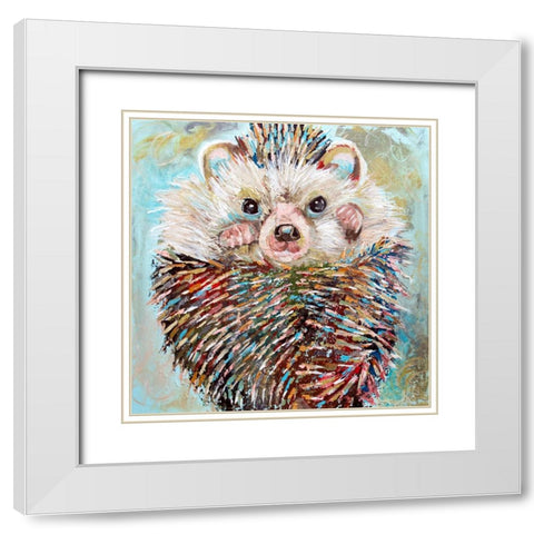 Hedgehog White Modern Wood Framed Art Print with Double Matting by Seeley, Jenn