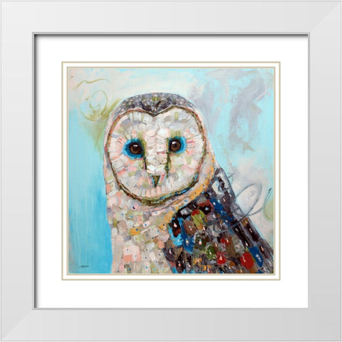 Owl White Modern Wood Framed Art Print with Double Matting by Seeley, Jenn