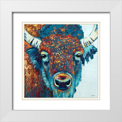 Bison Sunrise White Modern Wood Framed Art Print with Double Matting by Seeley, Jenn