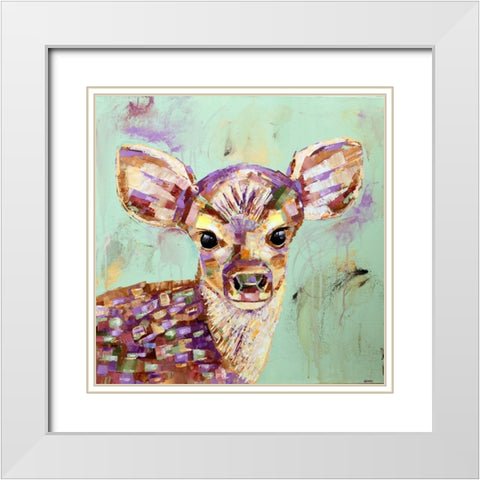 Celadon Deer White Modern Wood Framed Art Print with Double Matting by Seeley, Jenn