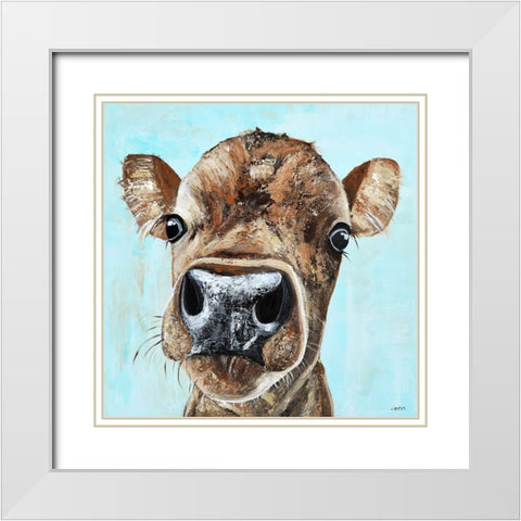Lucy the Cow White Modern Wood Framed Art Print with Double Matting by Seeley, Jenn