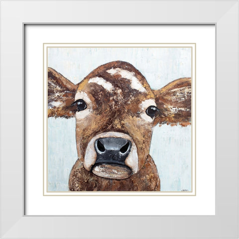 Pearl the Cow White Modern Wood Framed Art Print with Double Matting by Seeley, Jenn