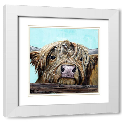 Beth the Cow White Modern Wood Framed Art Print with Double Matting by Seeley, Jenn