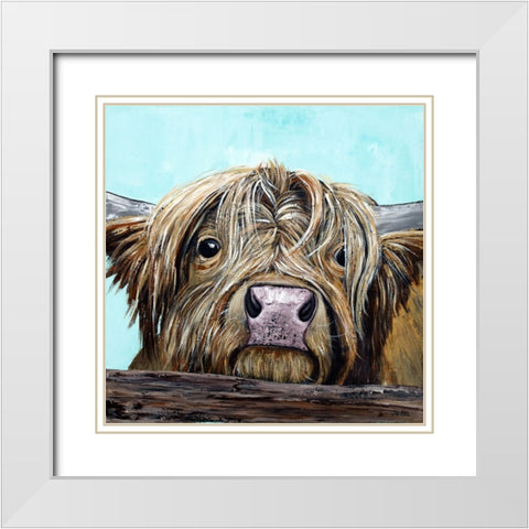 Beth the Cow White Modern Wood Framed Art Print with Double Matting by Seeley, Jenn
