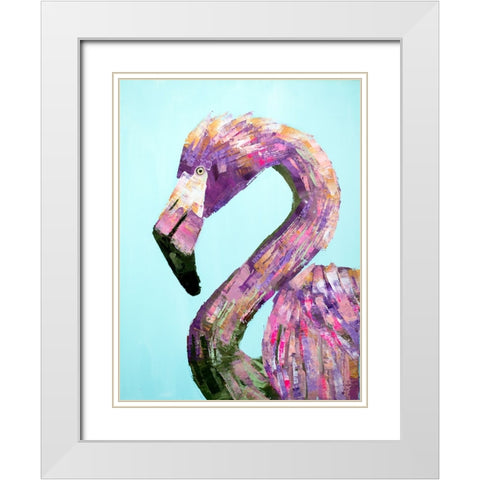 Purple Flamingo White Modern Wood Framed Art Print with Double Matting by Seeley, Jenn