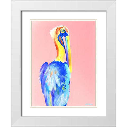 Pink Pelican White Modern Wood Framed Art Print with Double Matting by Seeley, Jenn