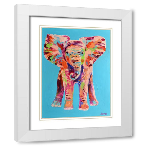 Baby Pink Elephant White Modern Wood Framed Art Print with Double Matting by Seeley, Jenn