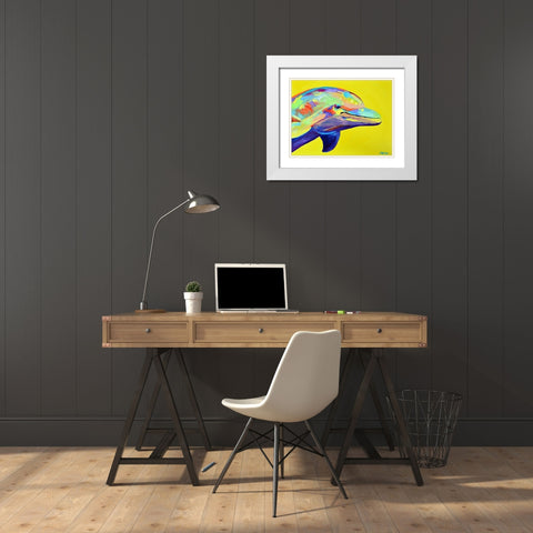 Yellow Dolphin White Modern Wood Framed Art Print with Double Matting by Seeley, Jenn