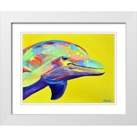 Yellow Dolphin White Modern Wood Framed Art Print with Double Matting by Seeley, Jenn