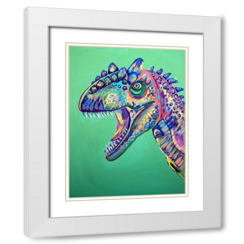 Green Dinosaur White Modern Wood Framed Art Print with Double Matting by Seeley, Jenn