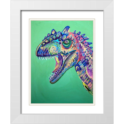 Green Dinosaur White Modern Wood Framed Art Print with Double Matting by Seeley, Jenn