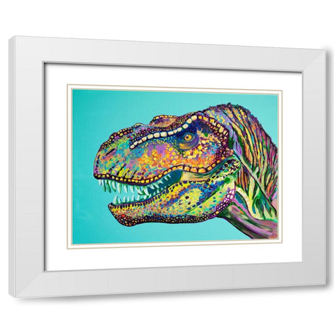 T-Rex White Modern Wood Framed Art Print with Double Matting by Seeley, Jenn