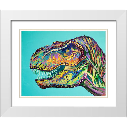 T-Rex White Modern Wood Framed Art Print with Double Matting by Seeley, Jenn