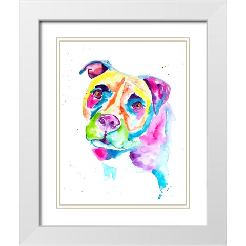 Colorful Pitbull White Modern Wood Framed Art Print with Double Matting by Seeley, Jenn