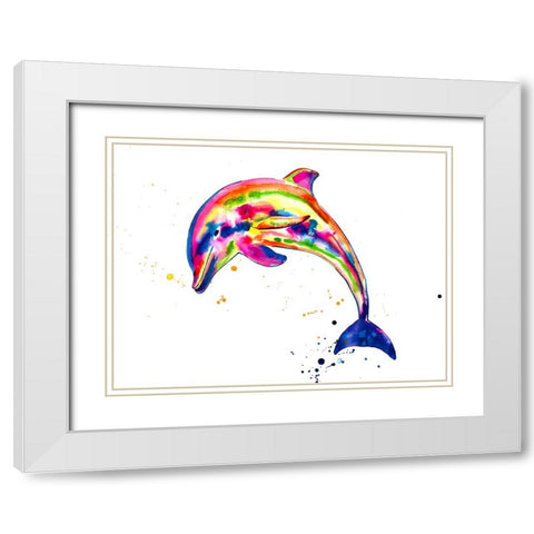Dolphin White Modern Wood Framed Art Print with Double Matting by Seeley, Jenn