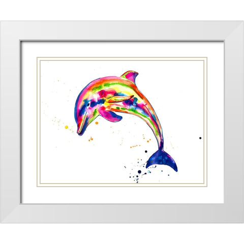 Dolphin White Modern Wood Framed Art Print with Double Matting by Seeley, Jenn