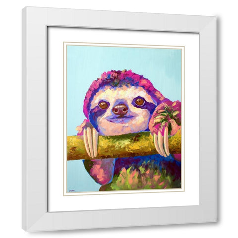 Sloth White Modern Wood Framed Art Print with Double Matting by Seeley, Jenn