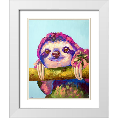Sloth White Modern Wood Framed Art Print with Double Matting by Seeley, Jenn