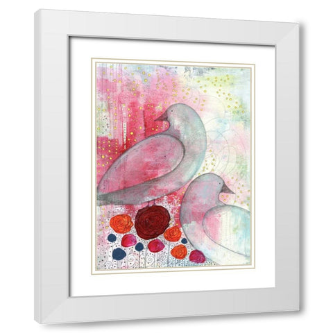 Two Birds in Fuchsia White Modern Wood Framed Art Print with Double Matting by Ogren, Sarah