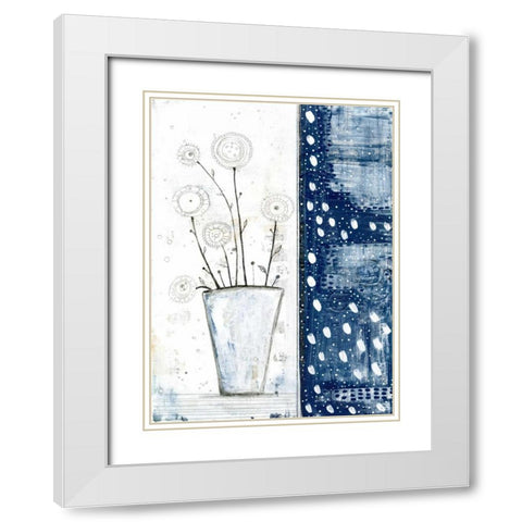 White and Navy Floral White Modern Wood Framed Art Print with Double Matting by Ogren, Sarah