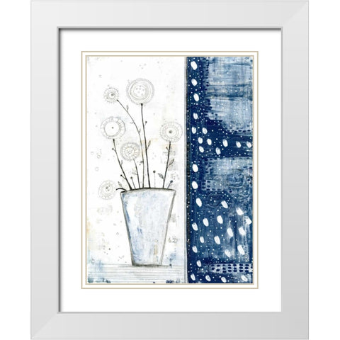 White and Navy Floral White Modern Wood Framed Art Print with Double Matting by Ogren, Sarah