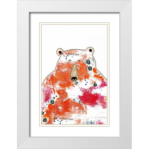 Bear with Orange Flowers White Modern Wood Framed Art Print with Double Matting by Ogren, Sarah