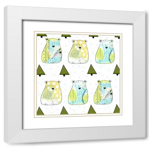 Three Bears Pattern White Modern Wood Framed Art Print with Double Matting by Ogren, Sarah
