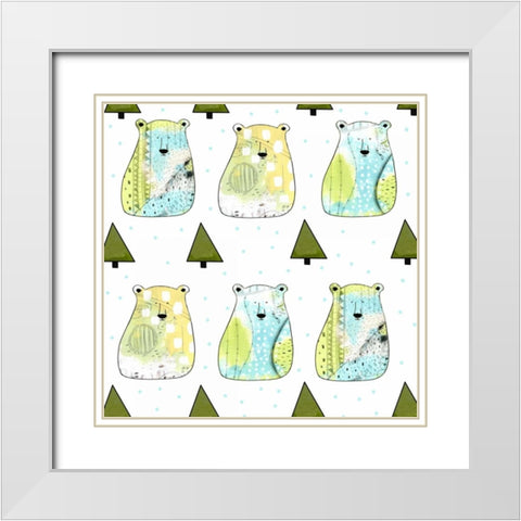 Three Bears Pattern White Modern Wood Framed Art Print with Double Matting by Ogren, Sarah
