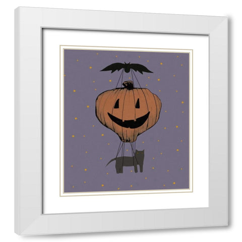 Halloween Pumpkin Balloon White Modern Wood Framed Art Print with Double Matting by Ogren, Sarah