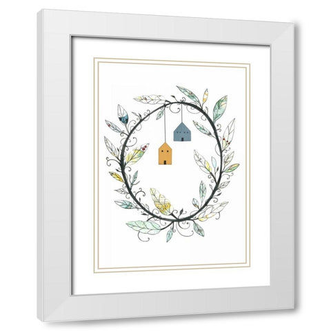 Bird Houses and Wreath White Modern Wood Framed Art Print with Double Matting by Ogren, Sarah