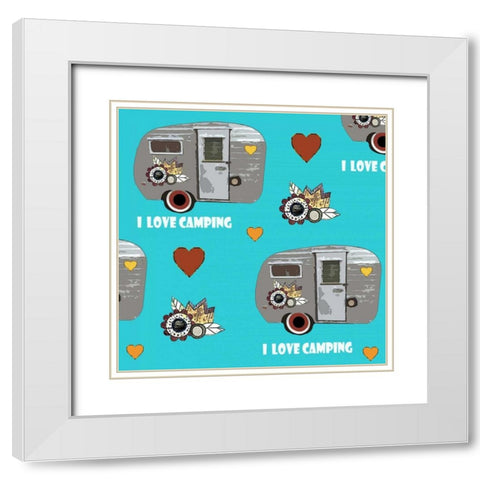 I Love Camping Pattern White Modern Wood Framed Art Print with Double Matting by Ogren, Sarah