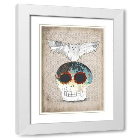 Skull and Bat White Modern Wood Framed Art Print with Double Matting by Ogren, Sarah