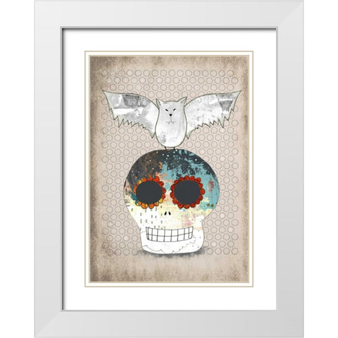 Skull and Bat White Modern Wood Framed Art Print with Double Matting by Ogren, Sarah