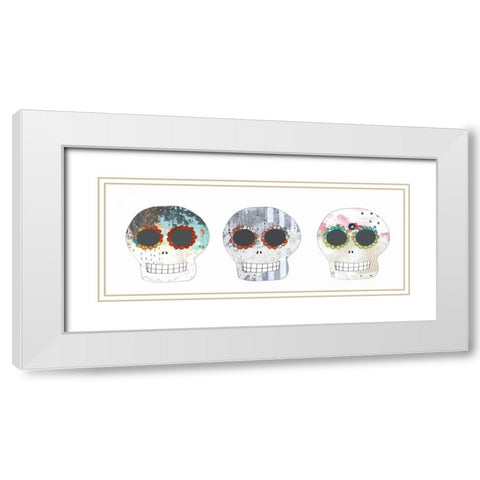 Three Sugar Skulls White Modern Wood Framed Art Print with Double Matting by Ogren, Sarah