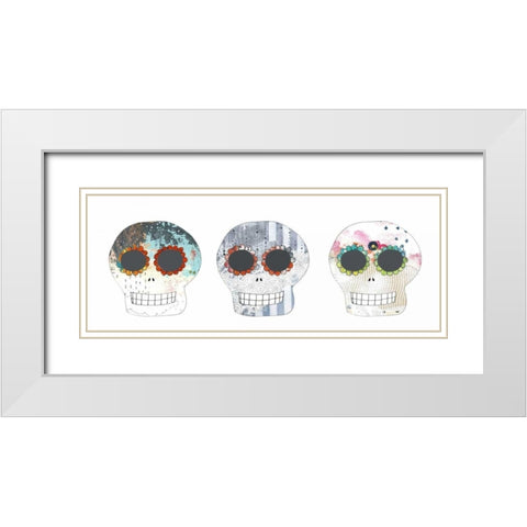 Three Sugar Skulls White Modern Wood Framed Art Print with Double Matting by Ogren, Sarah