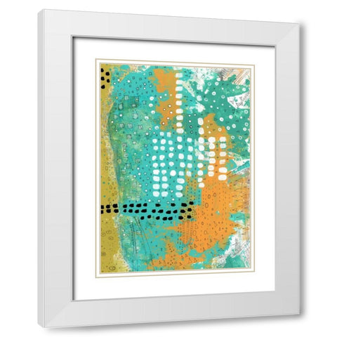 Orange and Green Abstract White Modern Wood Framed Art Print with Double Matting by Ogren, Sarah